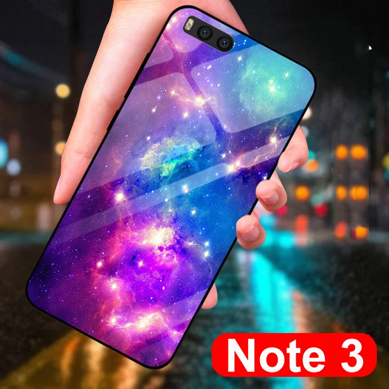 5.5" For xiaomi mi Note3 case Starry sky tempered Glass + TPU Edge Hard