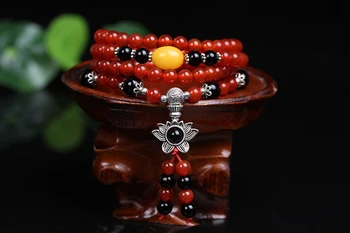 

New Fashion 6mm Red Agate Beads Tibetan Buddhist 108 Prayer Beads Gourd mala Prayer Bracelet for Meditation