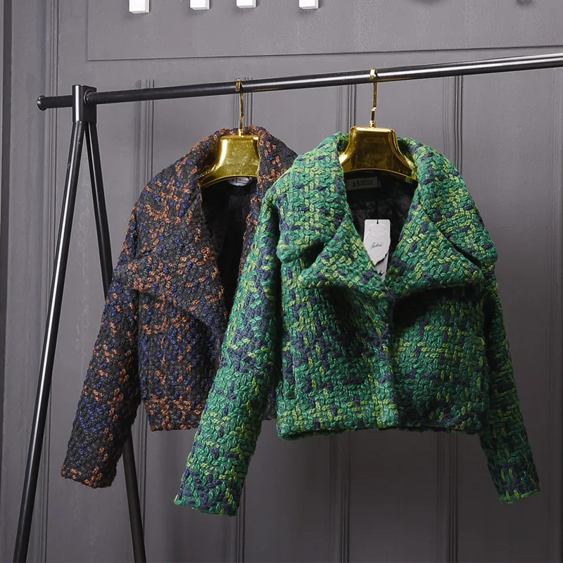 

2018 Wool Coat Women Slim Short Tweed Jacket Female Thicken Plaid Outwear Jacket Coat