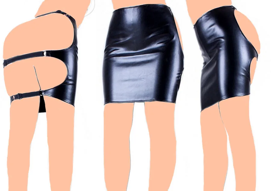Черный кожаный Фетиш связывание ограничения Butt подвергается модульная юбка