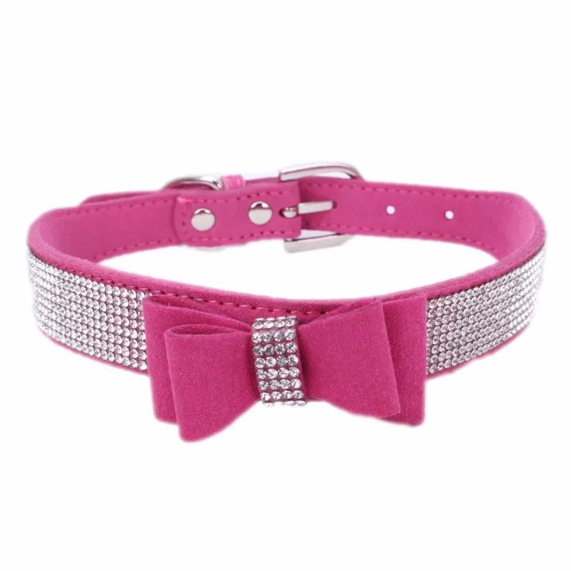 Мягкий кожаный галстук бабочка Bling Стразы ошейник для собак Регулируемый щенков