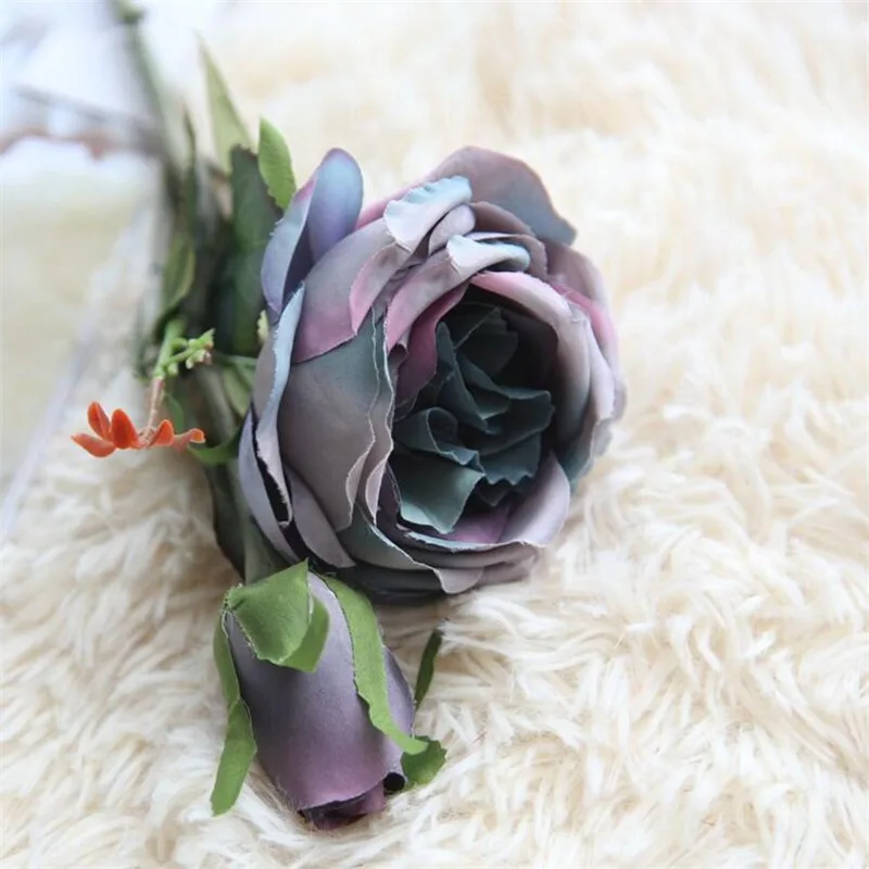 

5PCS/lot Blue Rose Flower Superior Artificial French Rose Floral Fake Flower Arrange Table Home Decoration Party Flores