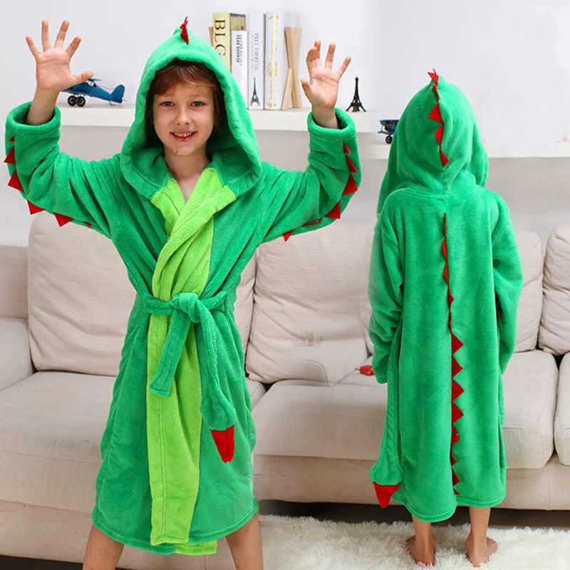 Зимние Детские Банные халаты Kigurumi с капюшоном и единорогом; банный халат для детей; пижамы с животными для мальчиков и девочек; ночная рубашка; детская одежда для сна