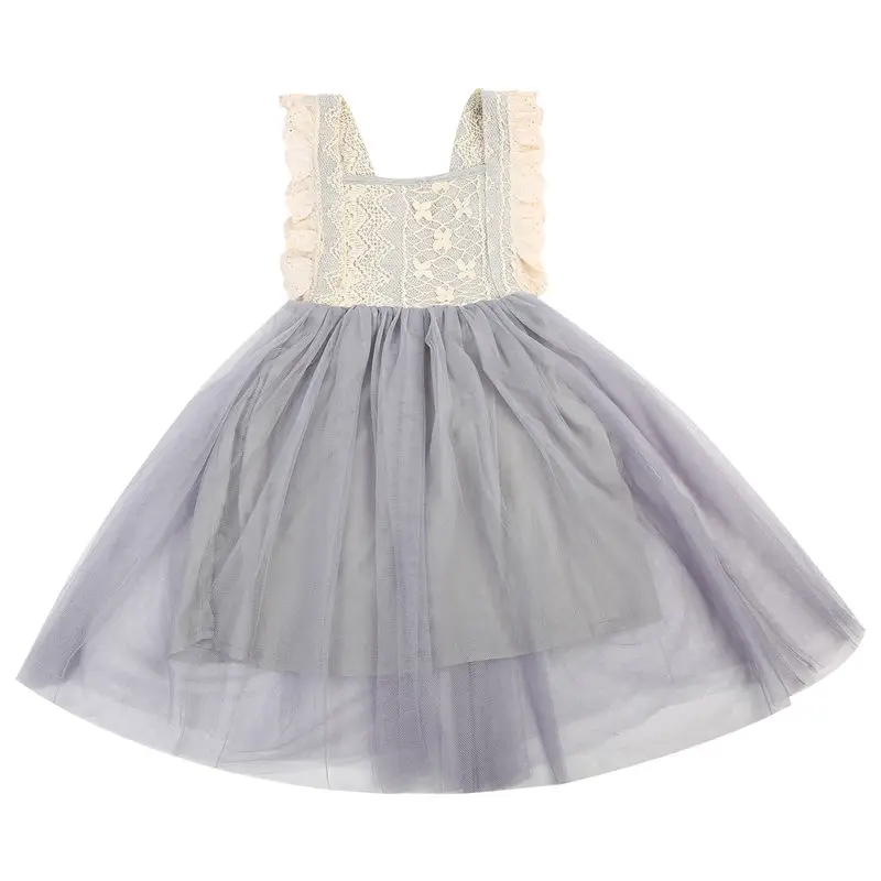 US STOCK Summer Backless Kids Girl Flower Princess Sequins Lace Dress Toddler Baby Wedding Fancy Party Tutu Dresses | Детская одежда и