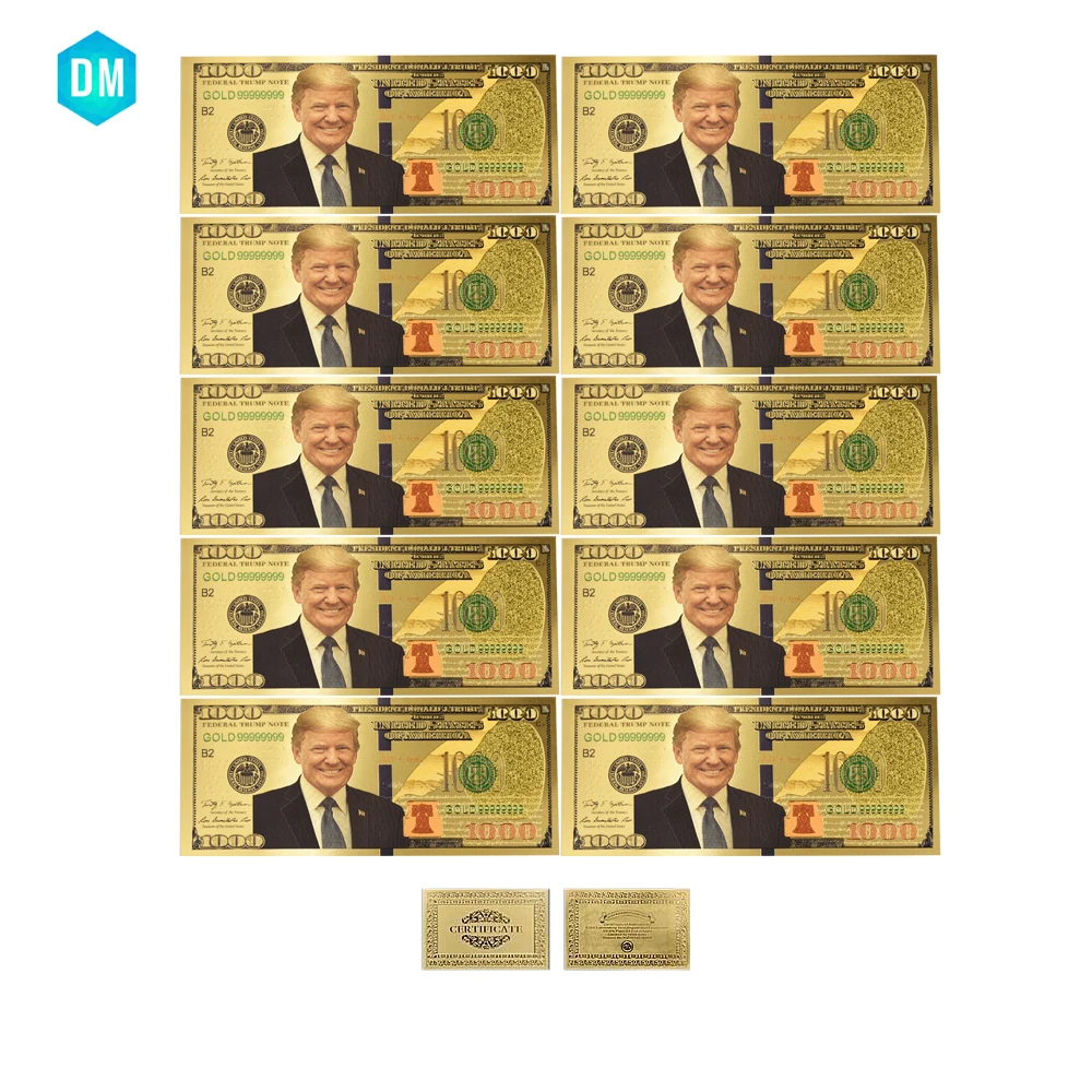 Gold Dollar Foil Money Paper Us 24k Donald Trump 1000 Usd Banknotes Bill Gifts 