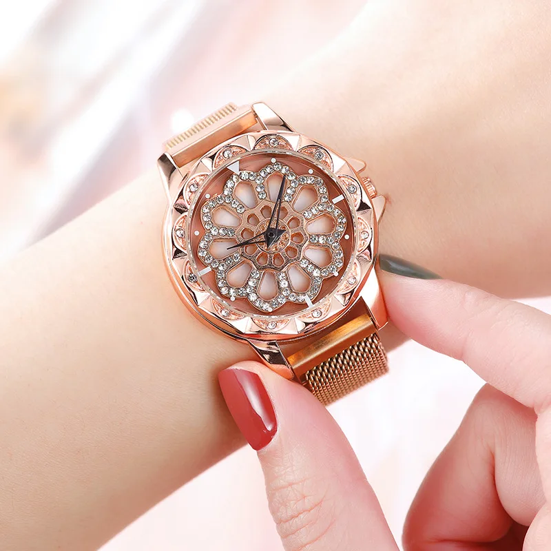 

Luxury Women Rose Gold Flower Rhinestone Watches Magnetic Ladies Watch Waterproof Stainless Steel Quartz Watch relogio feminino