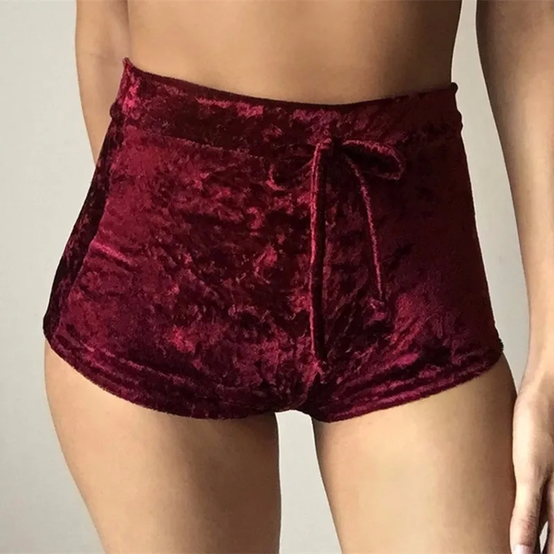 Wantmove S-XL women velvet drawstring shorts plus size casual high waist winter sexy skinny booty shorts feminino