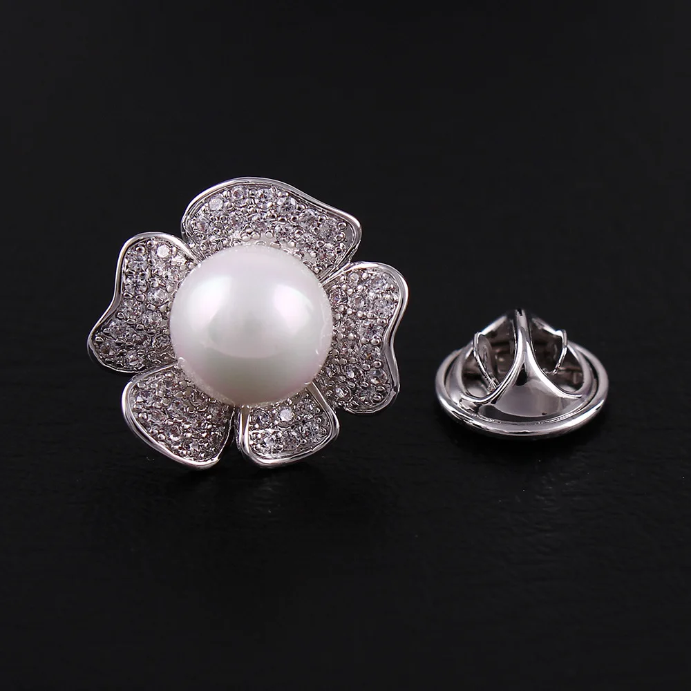 CZ Pearl Rose charm lapel pin collar brooch fashion ornament jewelry
