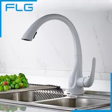 Moderne Weiße Malerei Massivem Messing Frühjahr Küchenarmatur Deck Berg Pull Out Mixer Wasserhahn FLG20015W