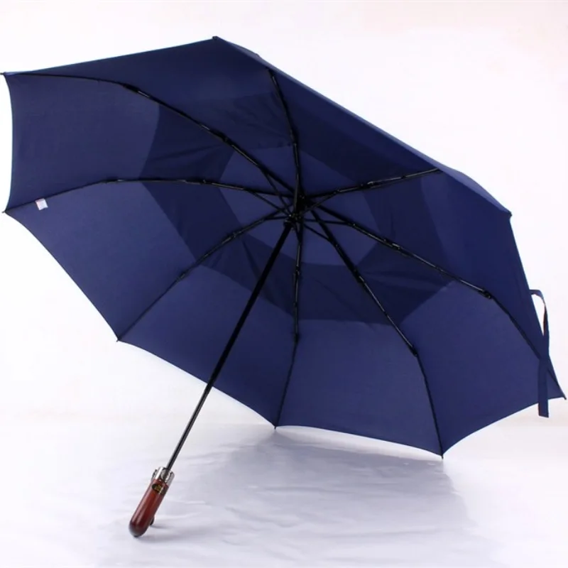 

2019Wooden Handle Storm Umbrella 125cm Double-deck Windbreak Triple Fold Fully Automatic Business Man 2-3 Persons Sunny Umbrella