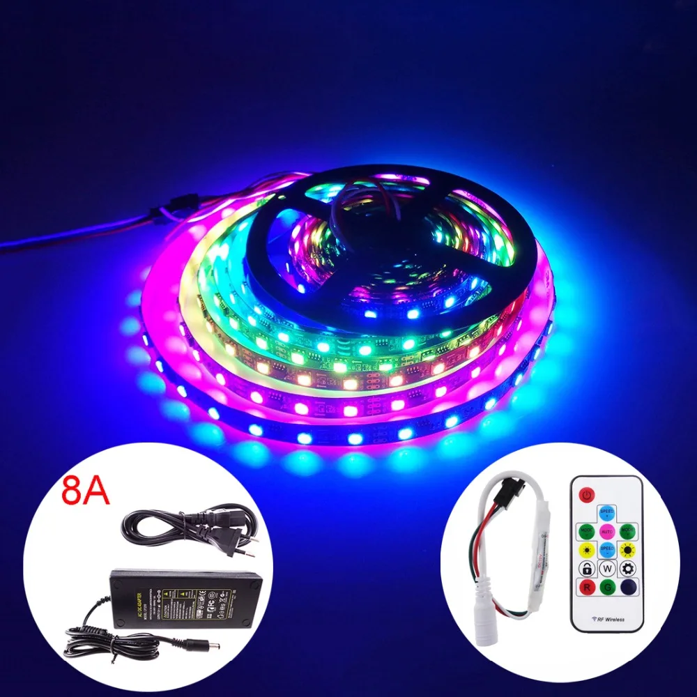 

WS2811 LED strip waterproof with 8A adapter RF SP103E controller ambilight SMD 5050 RGB LED tape 5m 30LEDS/m 60 leds/m JI