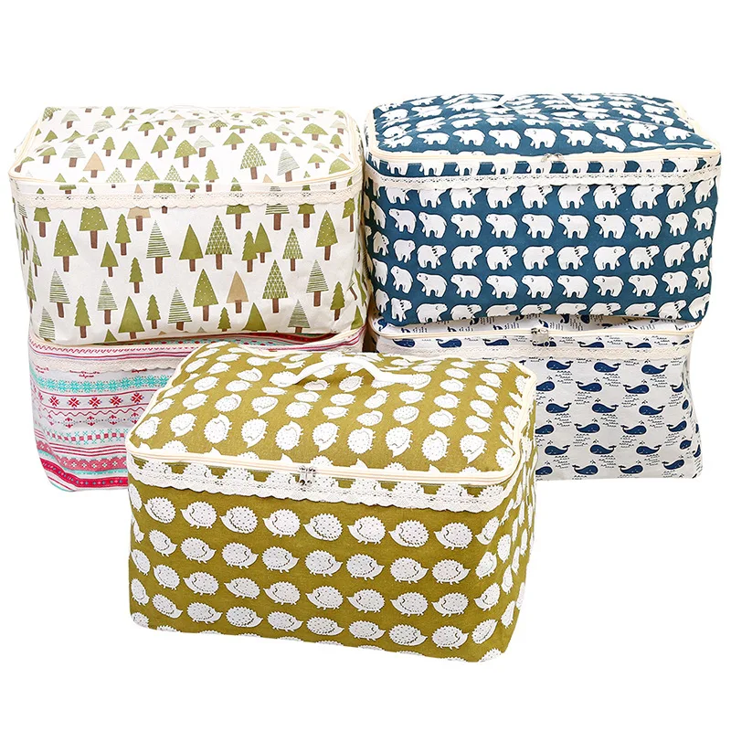Foldable Linen Cotton Storage Box Case Home Clothes Storage bag Bedding