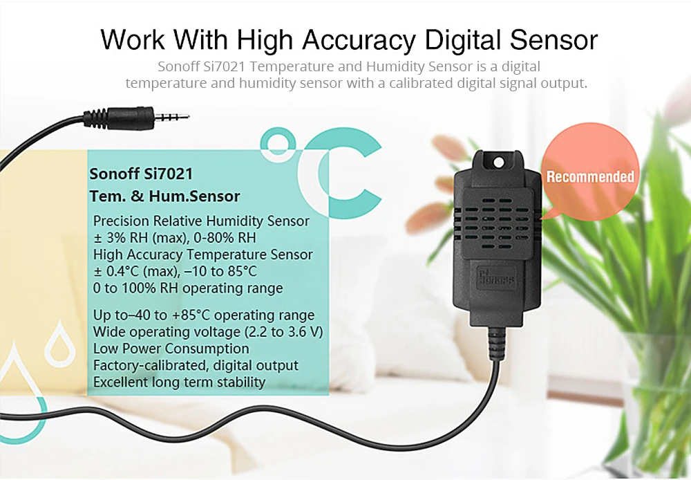 Высокая точность SONOFF монитор Si7021 датчик влажности переключатель беспроводной смарт Wifi датчик температуры мониторинг дистанционного управления для TH10 16