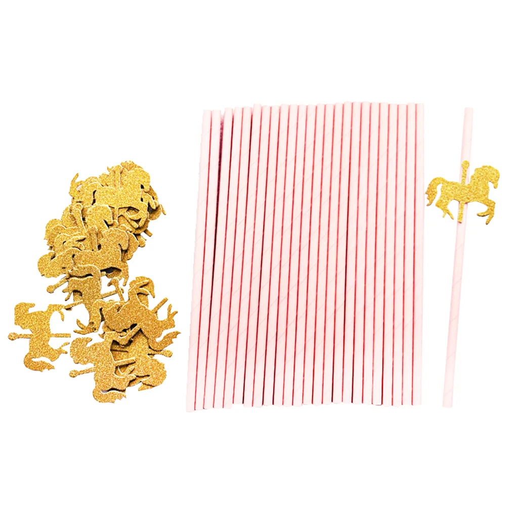25x Pink Shinning Unicorn Paper Straws Kids Birthday Paper Tableware Party Favours