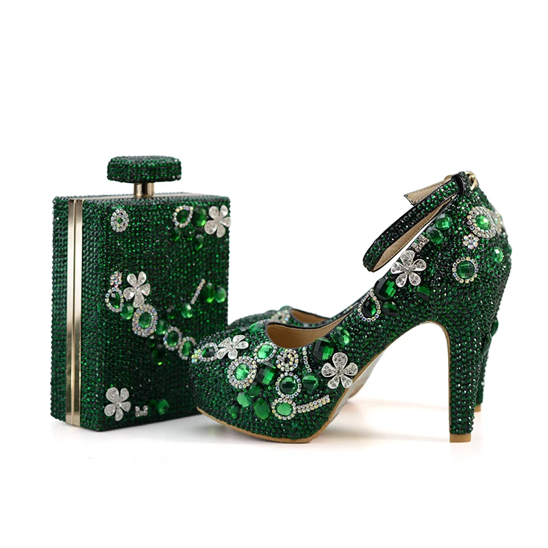 Zapatos Green Tobillo Bag Con Grueso 2018 Moda Hecho Esmeralda With Bolso Correa Rhinestone Tacón De Prom Verde 10cm A Purs Mano Juego Partido Boda URUqwp0g