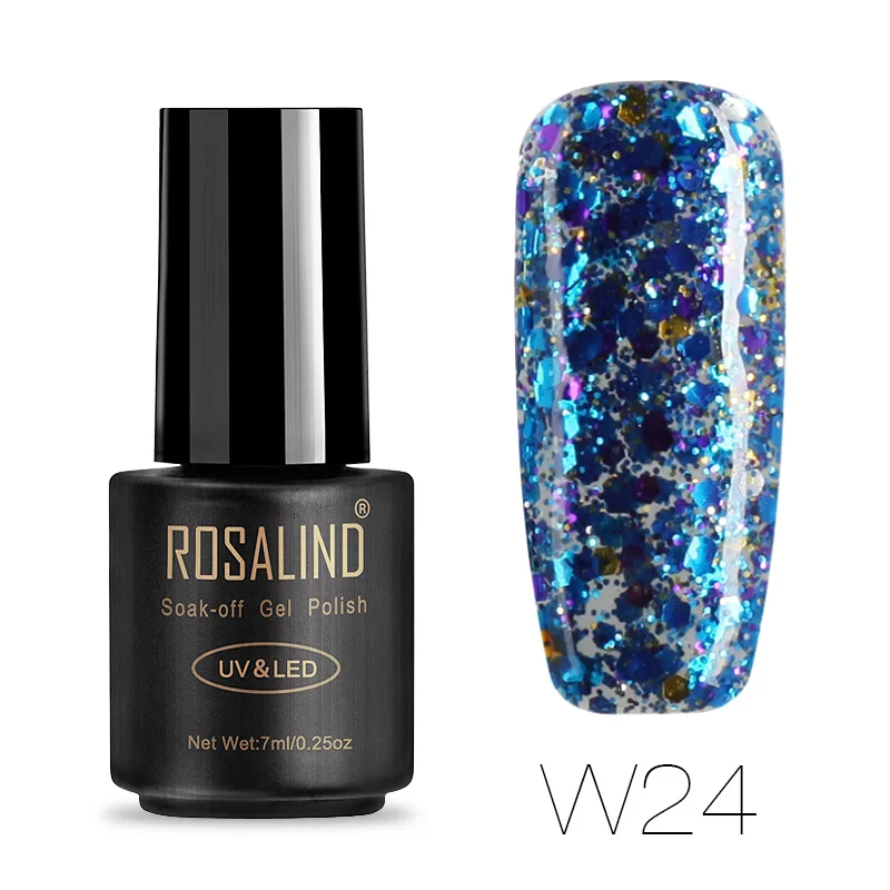 ROSALIND 7 мл Гель-лак для ногтей алмазный блестящий гель W01-29 Гель-лак для ногтей Дизайн ногтей УФ и светодиодный замачивающийся блеск маникюрные ногти - Цвет: W24