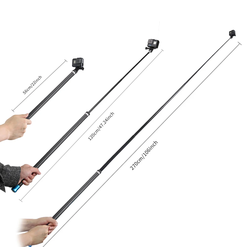 

106"Carbon Fiber Handheld Extendable Pole Monopod For GoPro Hero 7 6 5 4 Session 3 Xiaomi Yi 4k 2 Lite SJCam Camera Accessories