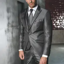 Стиль, на одной пуговице, серый смокинг с лацканами с острыми углами, Женихи, лучшие мужские свадебные костюмы на выпускной(пиджак+ брюки+ жилет+ галстук
