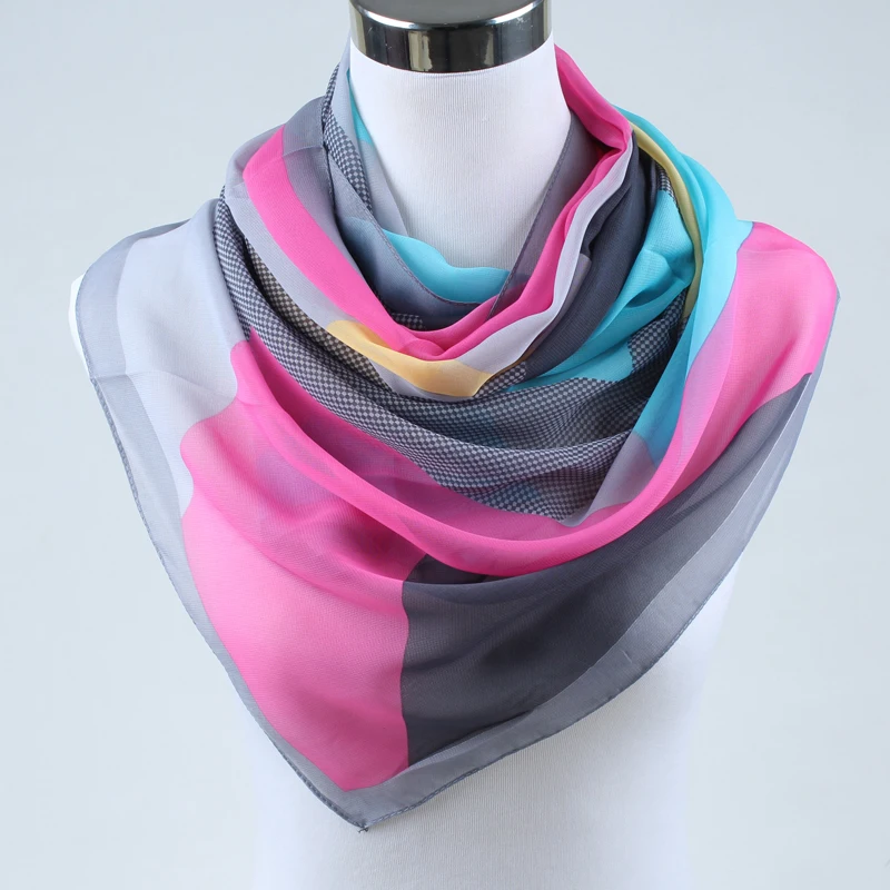 spring new 2019 fashion women silk scarf chiffon shawls geometric print