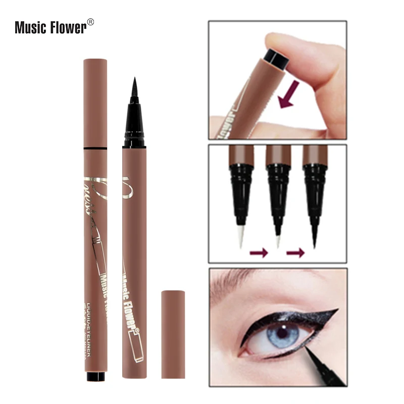 Music Flower брендовая подводка для глаз, Пресс Тип жидкая подводка в ручке Make Up карандаш черный Цвет 24 H прочный устойчивый к пятнам Водонепроницаемый