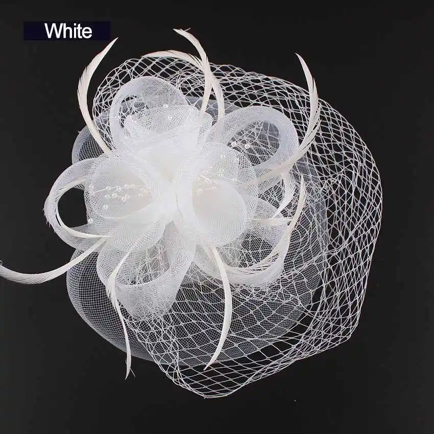 Shanfu Для женщин цветок Mesh fascinators с Birdcage вуаль для свадьбы церковь Чай партии чародей повязка зажим для волос sfd1873 - Цвет: white