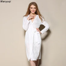 Summer white womens bathrobe jacquard hollow sexy robe femme cotton lace mid length home bathrobes women