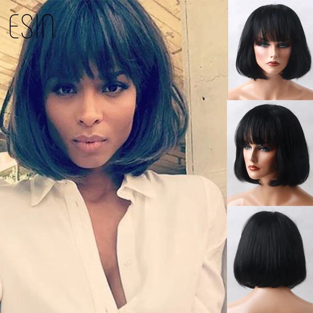 Esin 10 Inch Bob Wigs For African American Black Women Short Esin 10 Inch Bob Wigs For African American Black Women Short Straight Hair With Bangs