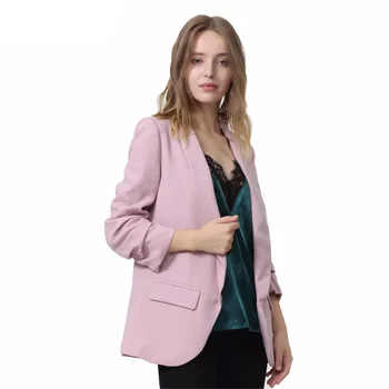 

Fanco Women Elegant Suits Blazers Office Lady Suit Crimping Three Quarter Sleeve Outerwear Notched Pocket Casual Suit Blazer