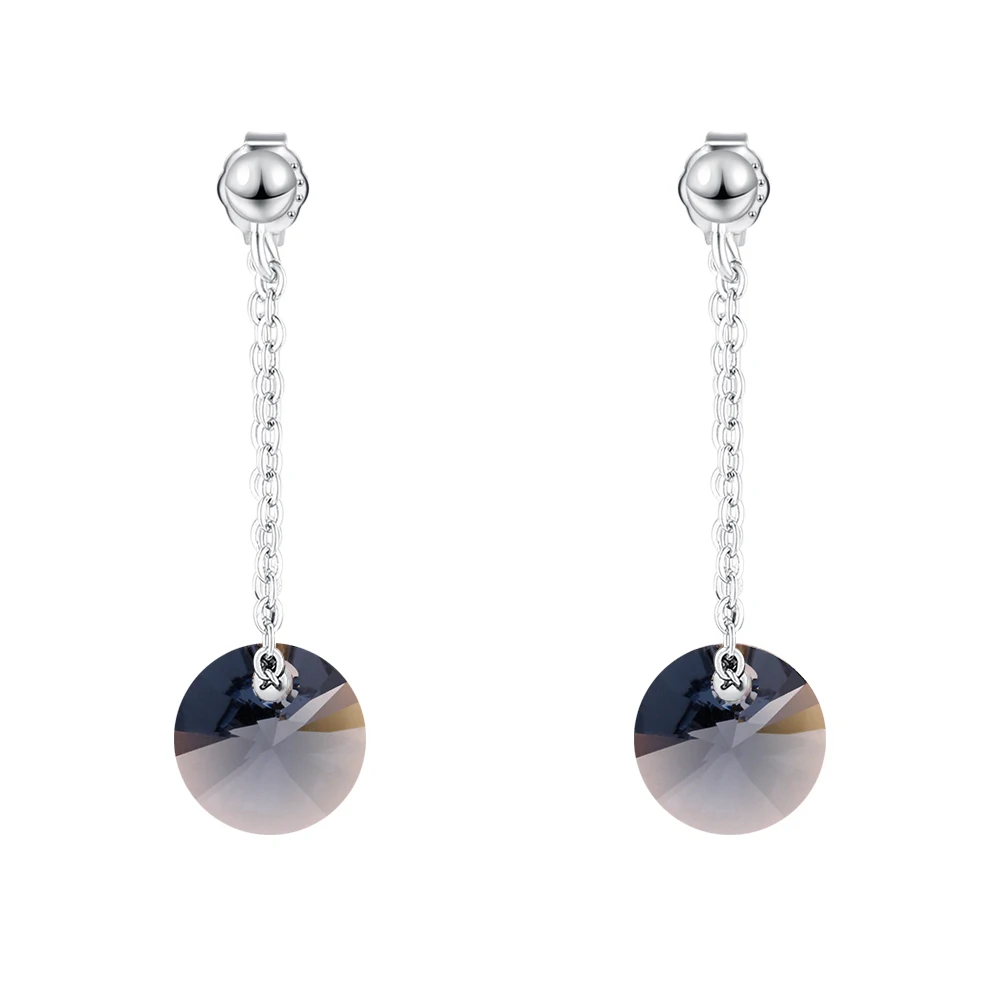

Korea Dangle Hanging Earring Crystals from Swarovski Long Drop Earrings For Women 925 Sterling Silver Jewelry Best Gift