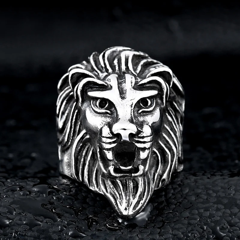

Vintage Punk Africa Male Lion Mens Signet Gold Ring Big Wide Titanium Stainless Steel Animal Ring Hip Hop Rock Jewelry Gift