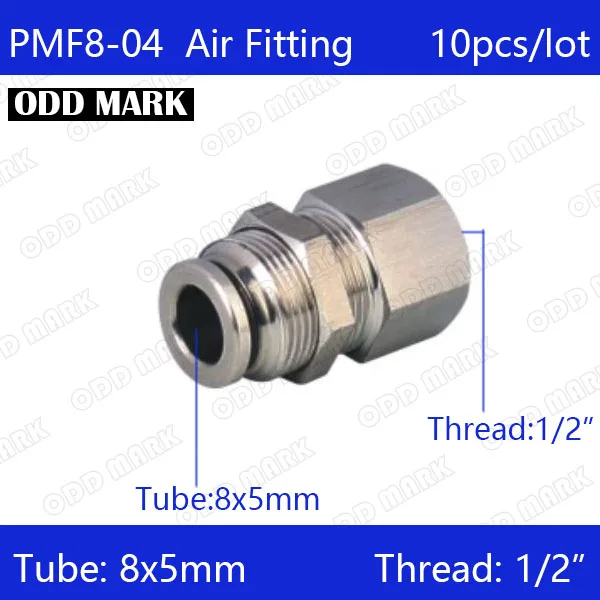 

Free shipping 10pcs/lot 8mm to 1/2" PMF8-04,304 Stainless Steel Bulkhead Connector
