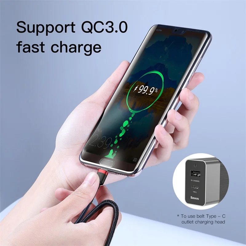 Baseus кабель usb type-C для Redmi K20 Note 7 Pro Quick Charge 4,0 кабель type-C для samsung S9 USB-C