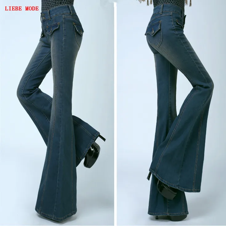 Демисезонный Тощий колокол джинсы с кроем для женщин широкие брюки джинсовые штаны Винтаж Тонкий Flare Push Up джинсы для женские с высокой