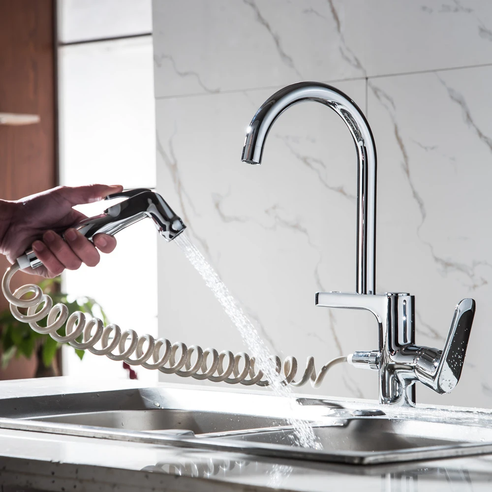 Spring Style Kitchen Faucet Brushed Nickel Faucet Pull Out All Around Rotate Swivel 2-Function Water Outlet Mixer Tap Torneira25