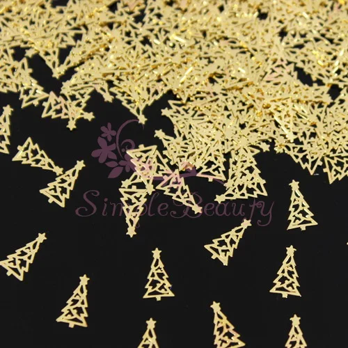 800 шт./партия, Рождественская серия, золотистые металлические ломтики, снежинка, дерево, колокольчик, олень, выбор 3D, сделай сам, дизайн ногтей, маникюрные украшения - Цвет: Tree 6X4MM