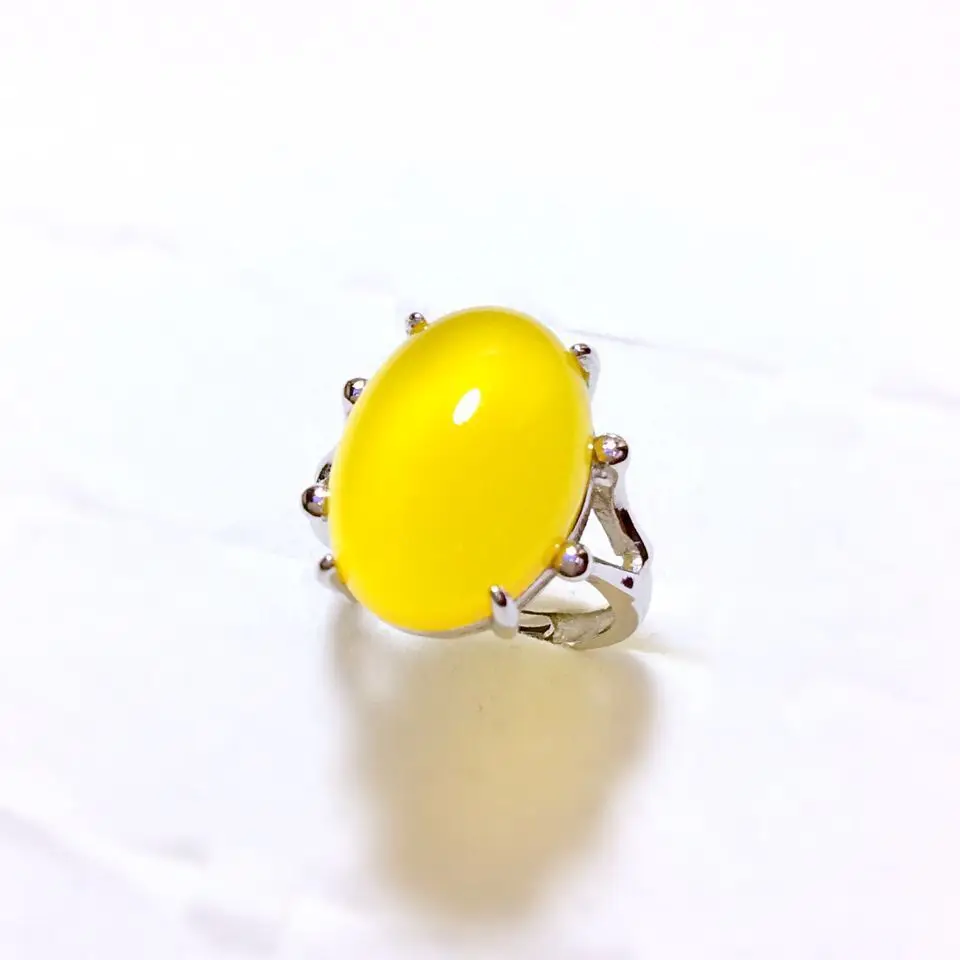 

Simple Yellow Natural Oval Chalcedony 925 Silver Adjustable Ring