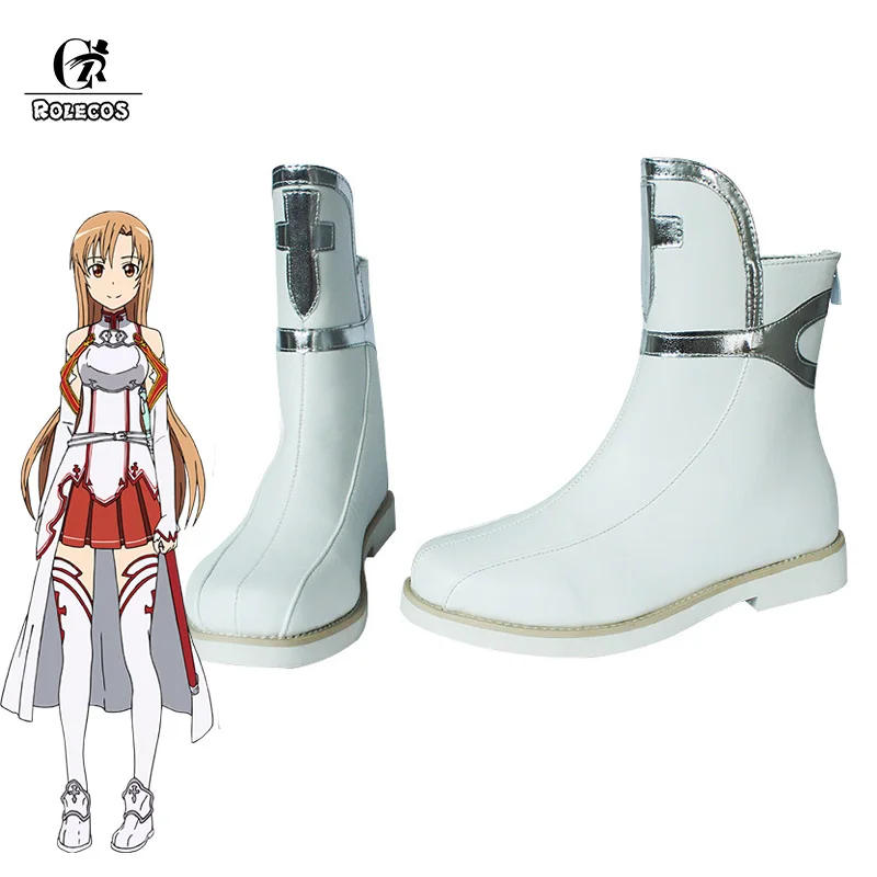 ROLECOS Sword Art Online Alicization Cosplay Shoes SAO Asuna Yuuki Cosplay Boots Anime Women Shoes Game White Shoes Asuna Yuuki
