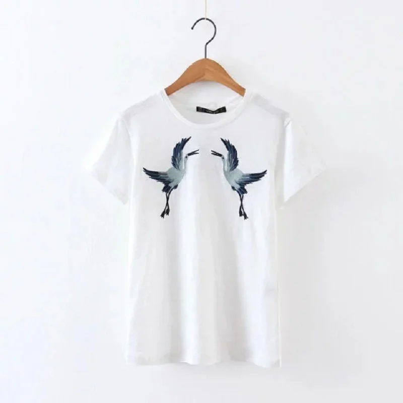 

OLGITUM 2018 Fashion Basci Tops Women Short Sleeve Female Pullover Tops Brief Style Embroidery White O-neck Casual T-shirt TT240