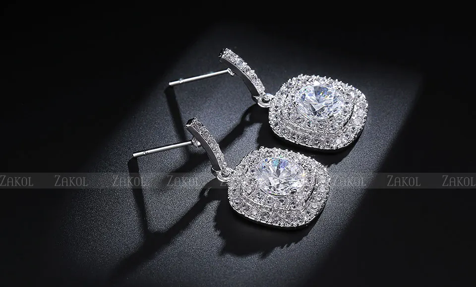 ZAKOL Classic White Color Square Shape Zirconia Crystal Earrings Necklace Set For Women Trendy Bridal Wedding Jewelry FSSP262