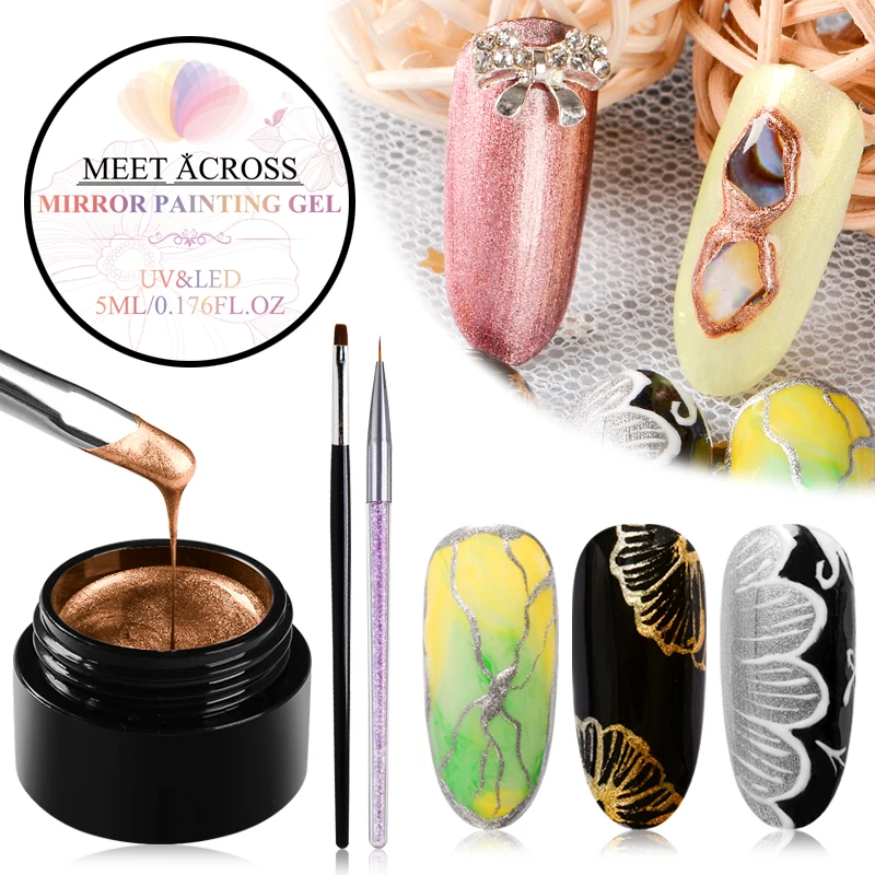 

MEET ACROSS 5ml Nail Gel Varnish Set Metallic Mirror Glitter UV Painting Gel Spider Flower Drawing Lacquer Polish Nails Art