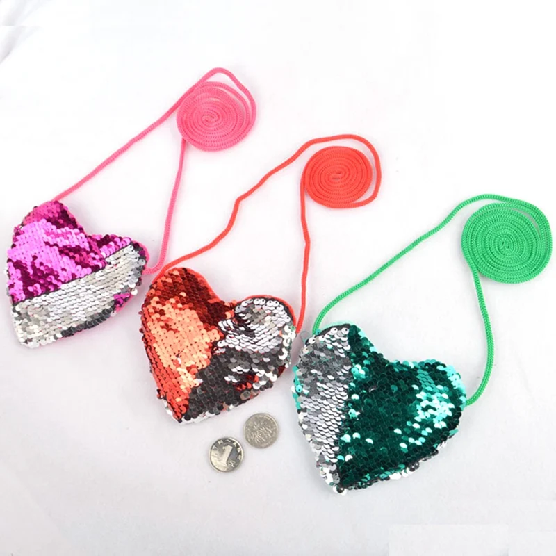 

1Pc Kids Toddler Girls Sequins Heart-shaped Zipper Cross-body Handbag Fashion Kids Shoulder Messenger Bag