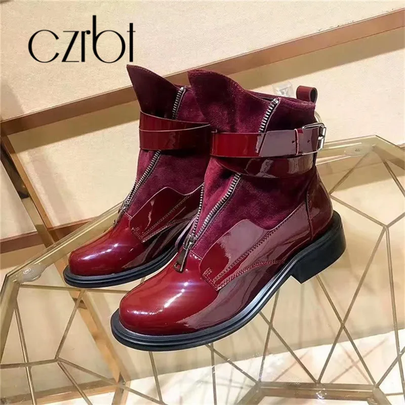

CZRBT Winter Women Shoes Fashion Genuine Leather Zipper Warm Ankle Boots For Women Casual Buckle Non-Slip Women Shoes