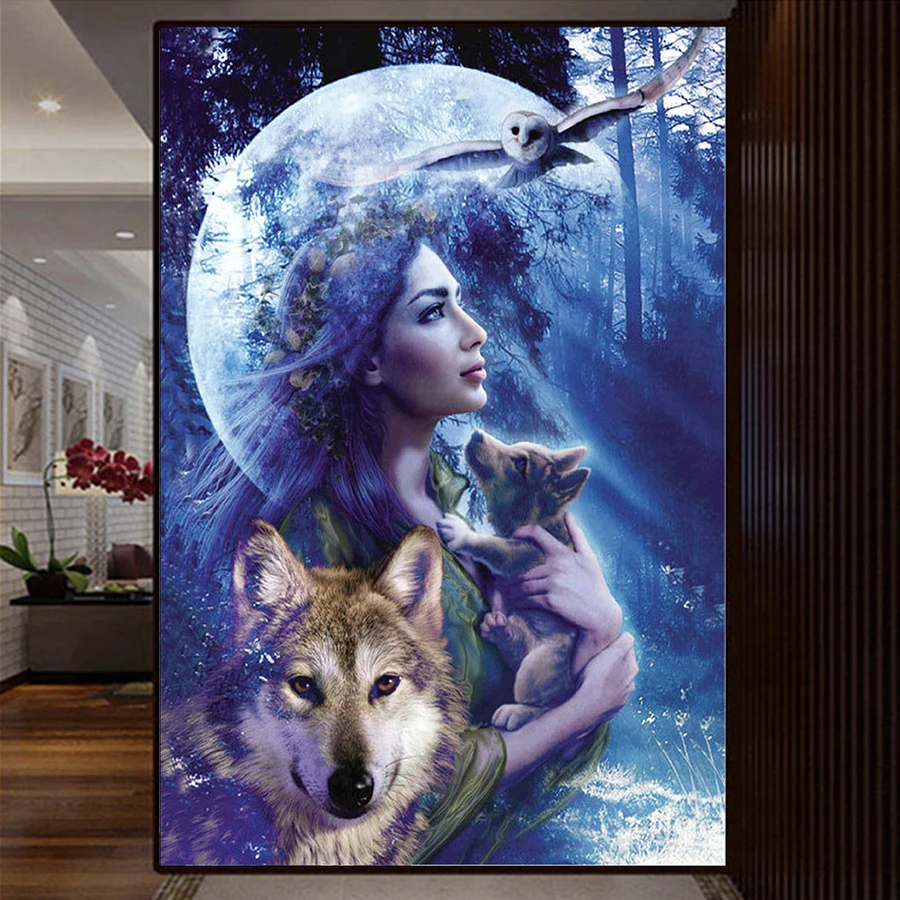 

DIY Diamond Painting Wolf girl Cross Stitch Kit 5D Square Diamond Embroidery landscape Mosaic Patterns Needlework bead