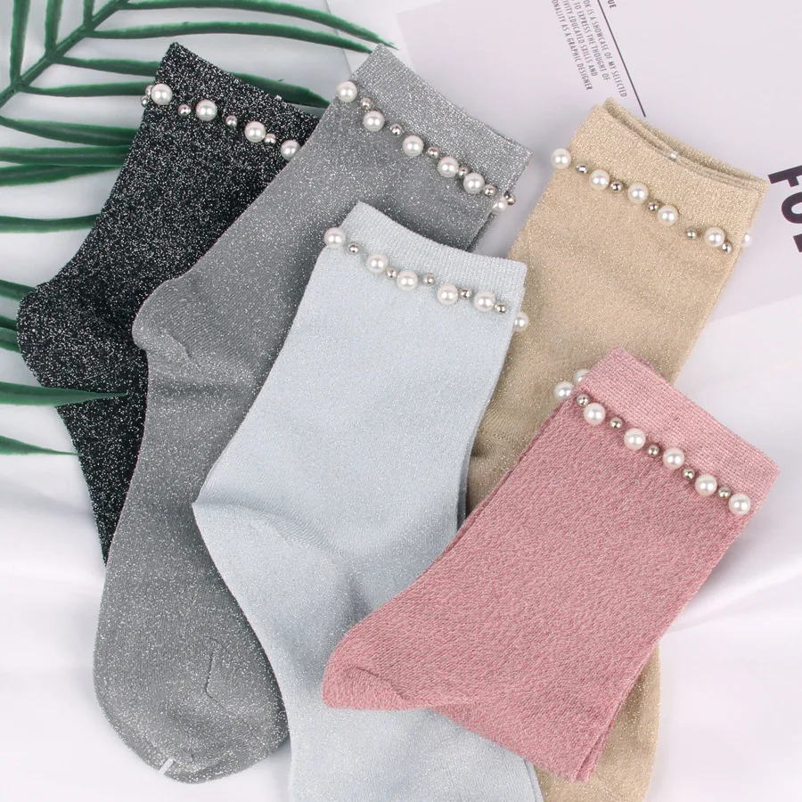 2017 women's socks original design high end silver thread knitting