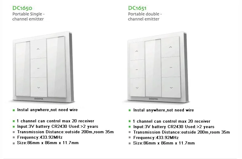 Dooya 86 мм настенный выключатель DC1680 DC114B DC1665 DC1651 DC1653 DC2150A одиночные двойные каналы переключатель дистанционного управления для всех S трубчатый двигатель