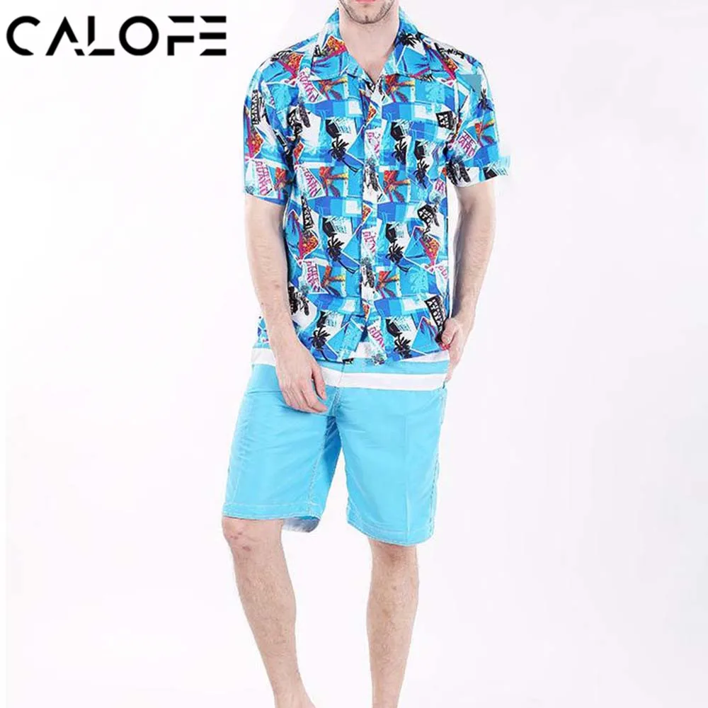 2018 Men Hawaiian Surfing Beach Shirt Male Loose Printed Swim Board