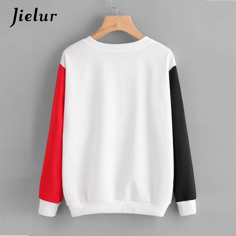 Jielur Autumn Chic New Funny Cartoon Letter Printed White Sweatshirt Women Casual Fashion Spell Color Hoodies Female Moletom S-L Hoodies
