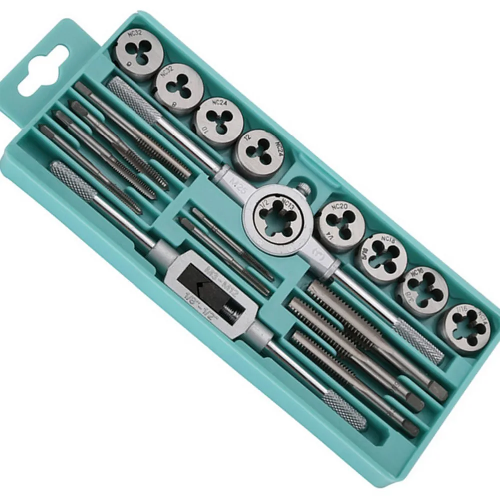 

20pcs/Set Tap and Die Set Alloy Steel Screw Tapping Tools Kit M3-M12 Thread & Tap Wrench & Die Wrench Hand Repair Tools