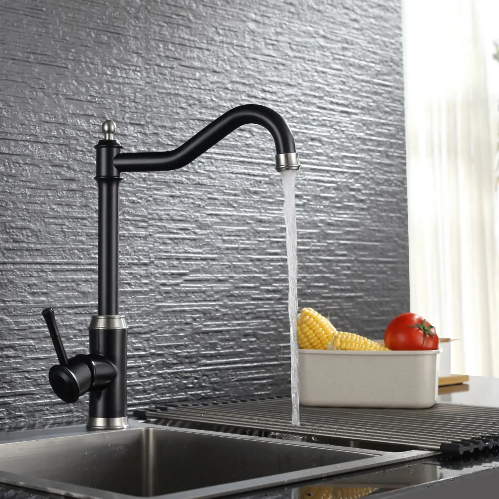 

Kitchen Faucets SUS 304 stainlessl steel Tap Black paint Spool Mixer Water Faucet With Hot And Cold Double Control