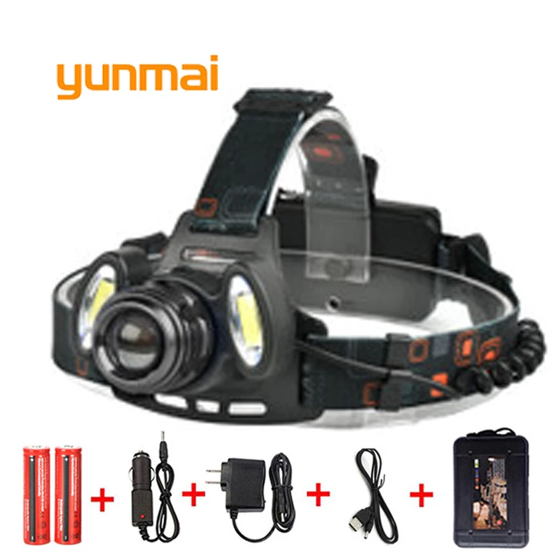 Yunmai Мощный светодиодный налобный фонарь с USB 7000 люмен Новый xml t6 + 2 COB батареей 18650